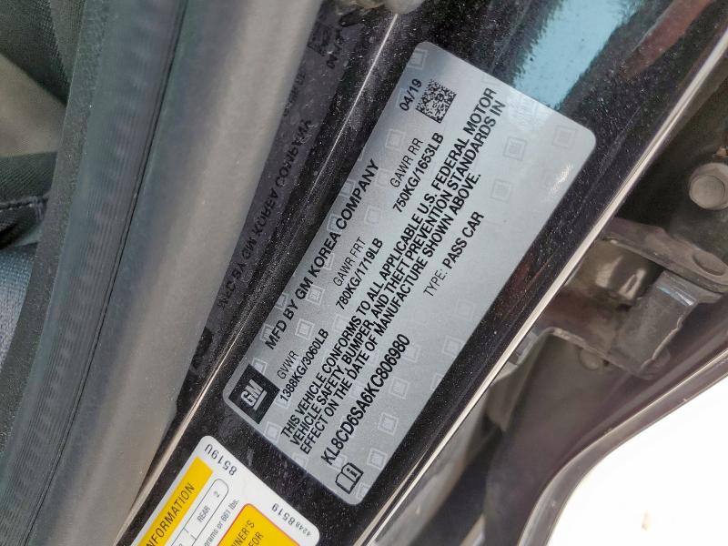 KL8CD6SA6KC806980 - 2019 CHEVROLET SPARK 1LT Noir photo 12