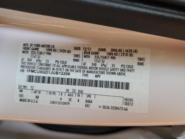 1FMCU0GD1JUB12208 - 2018 FORD ESCAPE SE Белый фото 13