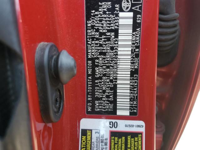 2T1BURHE5EC133643 - 2014 TOYOTA COROLLA L RED photo 12