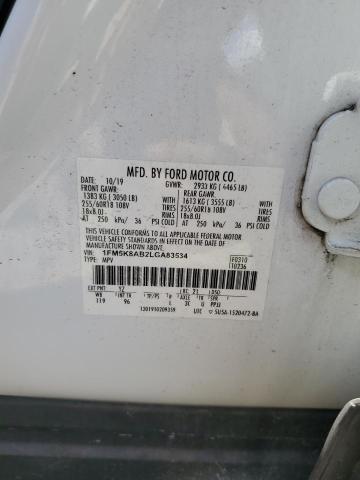 1FM5K8AB2LGA83534 - 2020 FORD EXPLORER POLICE INTERCEPTOR Blanco foto 14