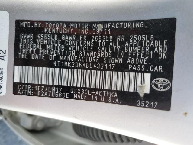 4T1BK3DB4BU433117 - 2011 TOYOTA AVALON BASE فضي صورة 13