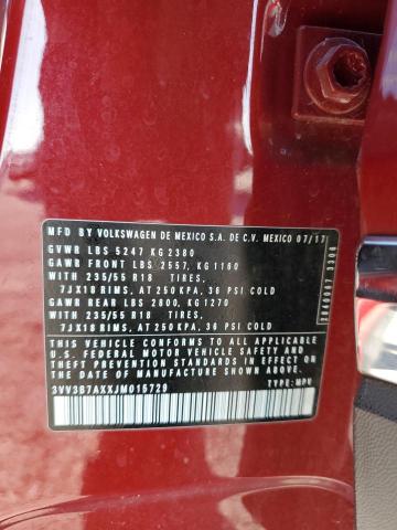 3VV3B7AXXJM015729 - 2018 VOLKSWAGEN TIGUAN SE 勃艮第红 照片 13