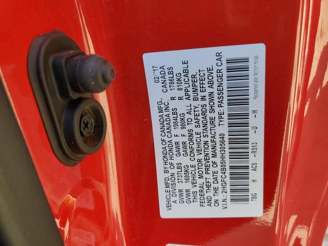 2HGFC4B05HH305640 - 2017 HONDA CIVIC LX Rojo foto 12