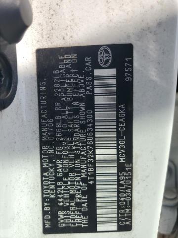 4T1BF32K76U634300 - 2006 TOYOTA CAMRY LE Ağ foto 12