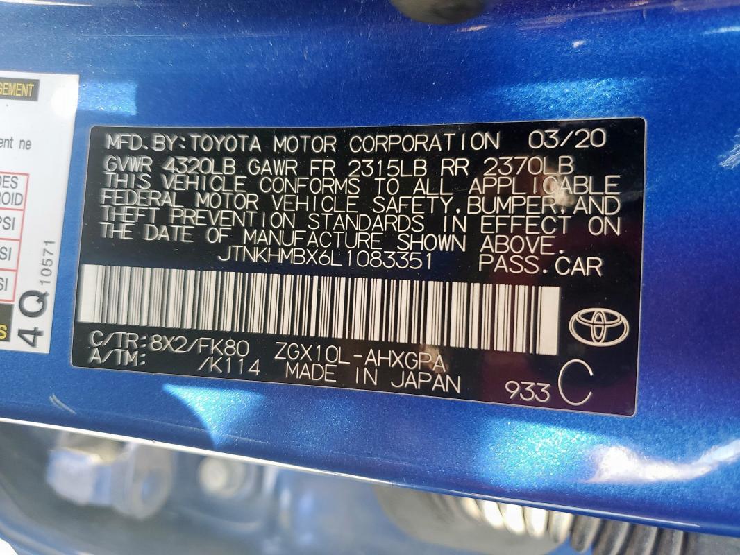 JTNKHMBX6L1083351 - 2020 TOYOTA C-HR XLE BLUE photo 13