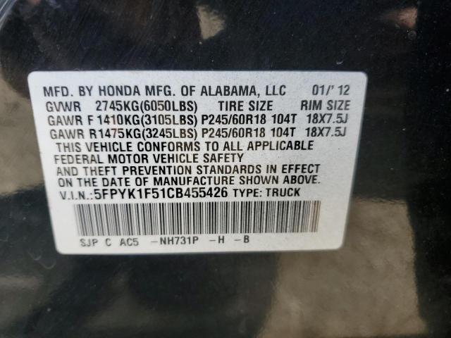 5FPYK1F51CB455426 - 2012 HONDA RIDGELINE RTL Qara foto 12