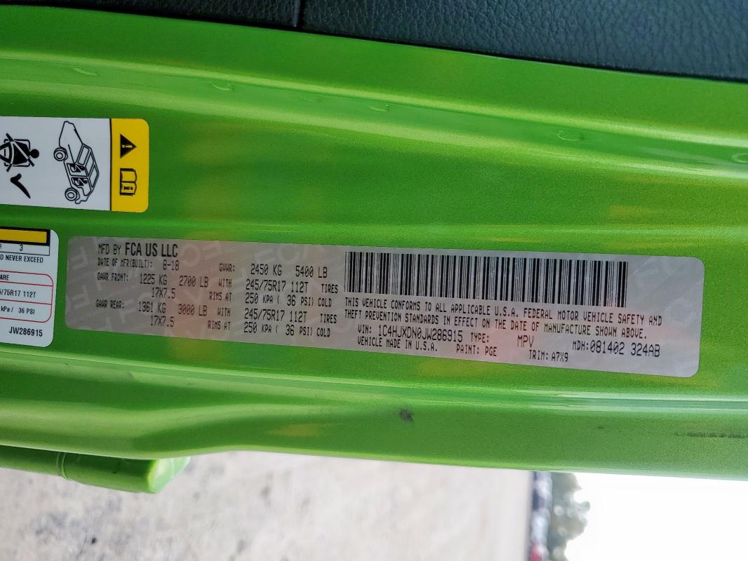1C4HJXDN0JW286915 - 2018 JEEP WRANGLER U SPORT Жасыл фото 13