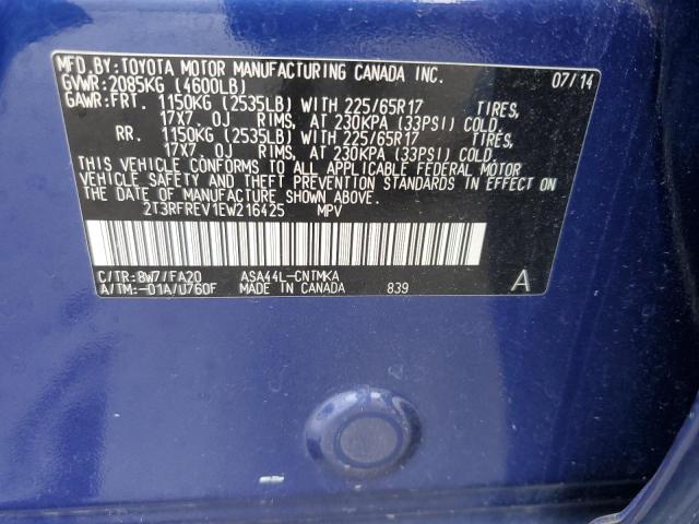 2T3RFREV1EW216425 - 2014 TOYOTA RAV4 XLE BLUE photo 13