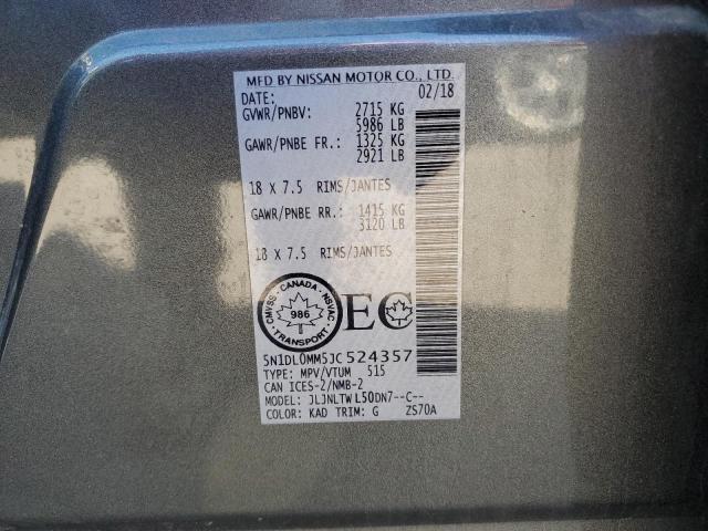 5N1DL0MM5JC524357 - 2018 INFINITI QX60 GRAY photo 13