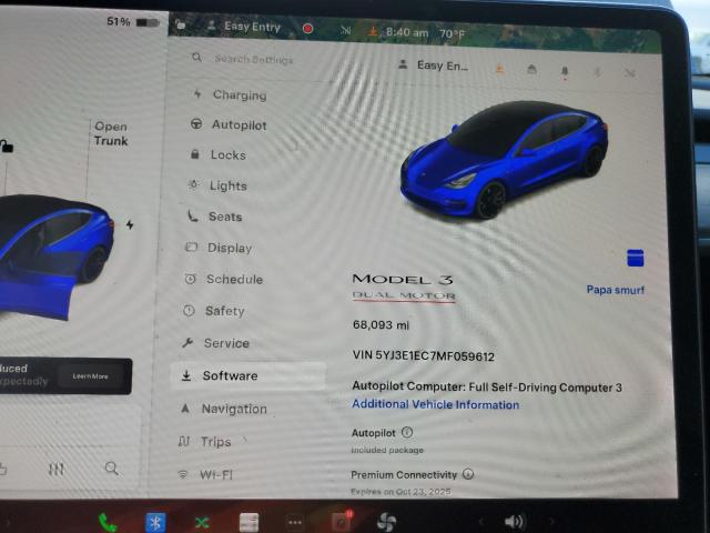 5YJ3E1EC7MF059612 - 2021 TESLA MODEL 3 أزرق صورة 9
