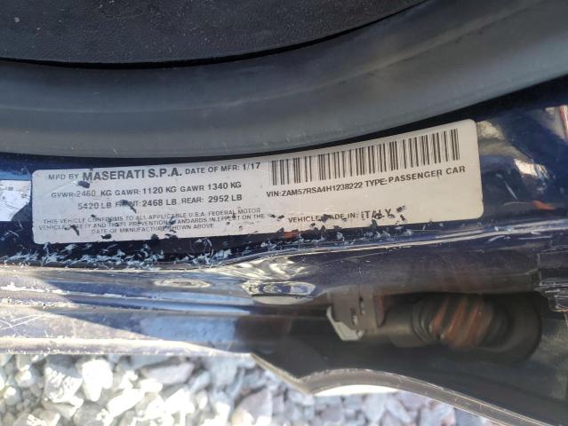 ZAM57RSA4H1238222 - 2017 MASERATI GHIBLI S 蓝色 照片 12
