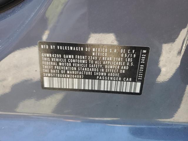 3VW5T7BU0KM204087 - 2019 VOLKSWAGEN JETTA GLI ნაცრისფერი ფოტო 12
