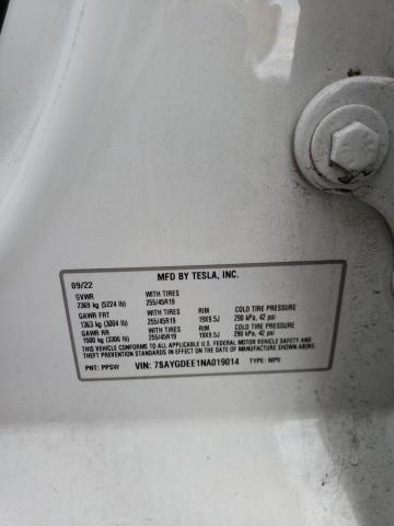 7SAYGDEE1NA019014 - 2022 TESLA MODEL Y WHITE photo 12