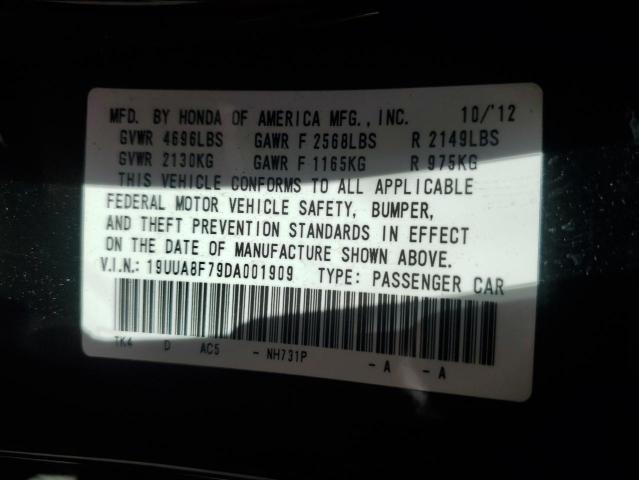 19UUA8F79DA001909 - 2013 ACURA TL ADVANCE Czarny zdjęcie 12