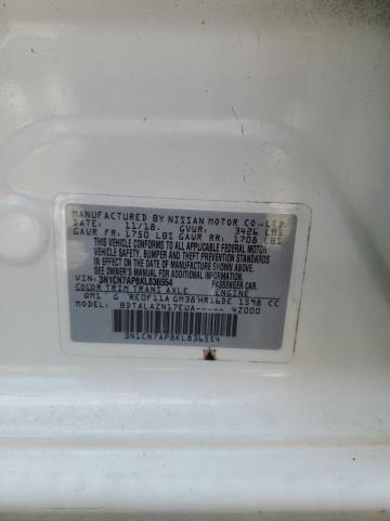 3N1CN7AP8KL836554 - 2019 NISSAN VERSA S WHITE photo 13