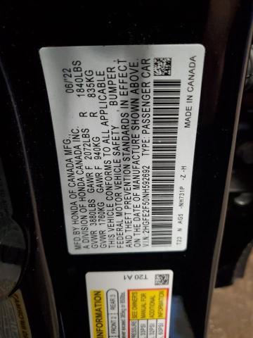 2HGFE2F50NH592692 - 2022 HONDA CIVIC SPORT BLACK photo 12