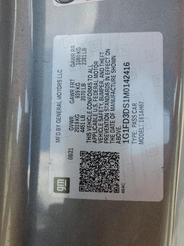 1G1FD3DS1M0142416 - 2021 CHEVROLET CAMARO LT SILVER photo 13