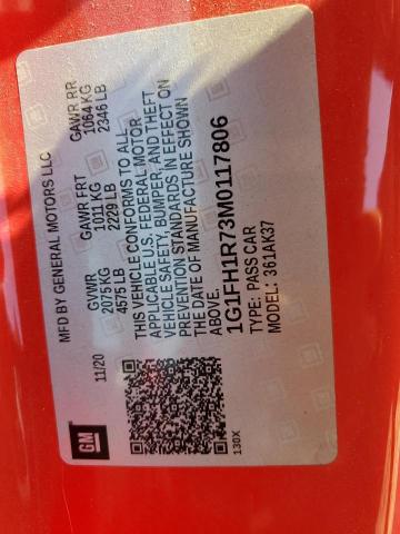 1G1FH1R73M0117806 - 2021 CHEVROLET CAMARO SS RED photo 13