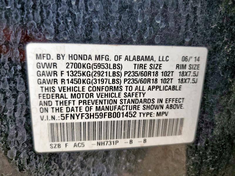 5FNYF3H59FB001452 - 2015 HONDA PILOT EXL BLACK photo 13