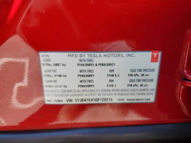 5YJSA1E41GF120215 - 2016 TESLA MODEL S RED photo 12