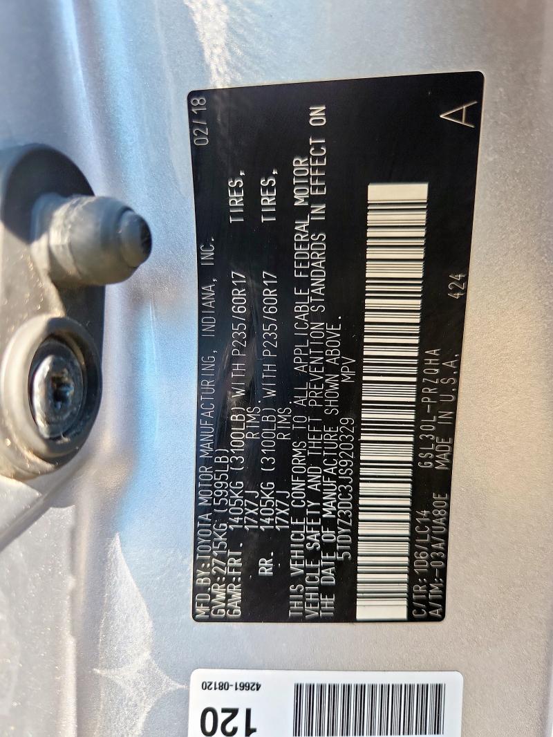 5TDYZ3DC3JS920329 - 2018 TOYOTA SIENNA XLE Srebrny zdjęcie 13