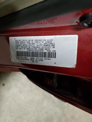 JTDBR32E332003458 - 2003 TOYOTA COROLLA CE MAROON photo 12