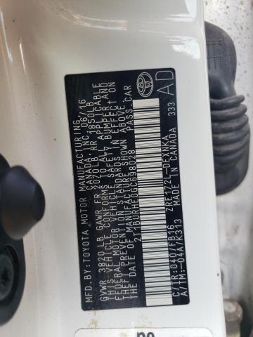 2T1BURHE0GC698028 - 2016 TOYOTA COROLLA L WHITE photo 12