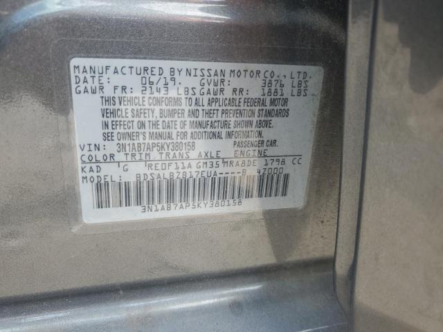 3N1AB7AP5KY380158 - 2019 NISSAN SENTRA S Gris photo 12