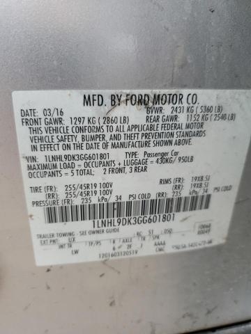 1LNHL9DK3GG601801 - 2016 LINCOLN MKS SILVER photo 12