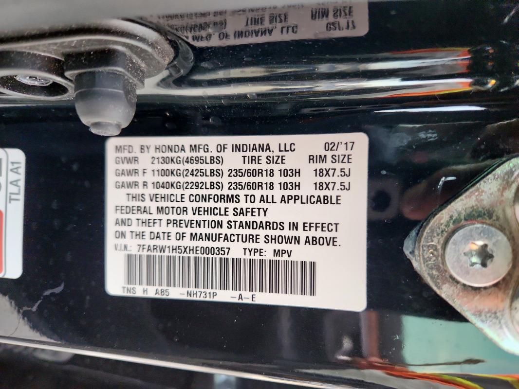 7FARW1H5XHE000357 - 2017 HONDA CR-V EX BLACK photo 13