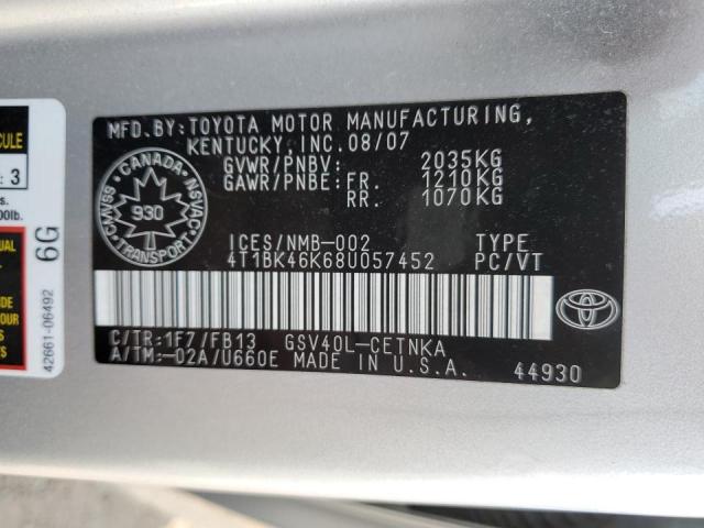 4T1BK46K68U057452 - 2008 TOYOTA CAMRY LE SILVER photo 12