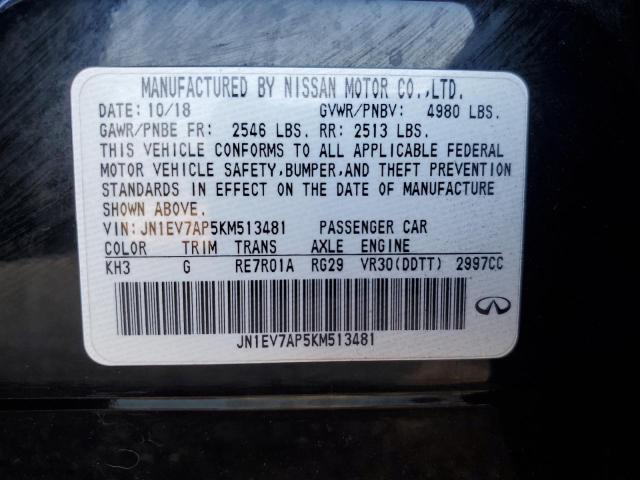 JN1EV7AP5KM513481 - 2019 INFINITI Q50 LUXE შავი ფოტო 12