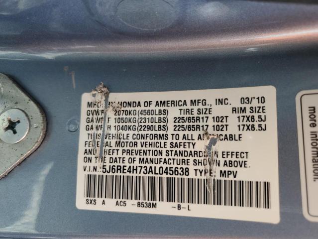 5J6RE4H73AL045638 - 2010 HONDA CR-V EXL BLUE photo 14