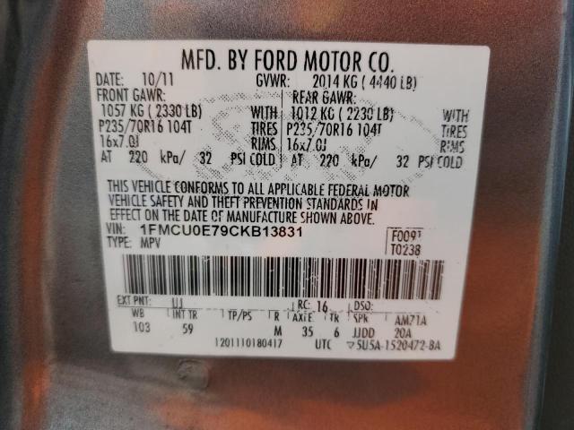 1FMCU0E79CKB13831 - 2012 FORD ESCAPE LIMITED Сірий фото 12