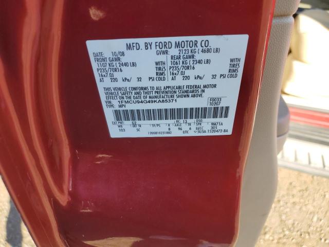 1FMCU94G49KA85371 - 2009 FORD ESCAPE LIMITED RED photo 13