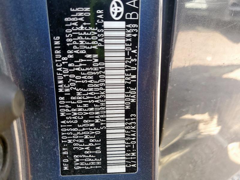 5YFBURHE3KP900210 - 2019 TOYOTA COROLLA L 蓝色 照片 12