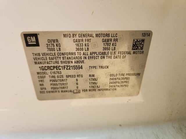 1GCRCPEC1FZ215594 - 2015 CHEVROLET SILVERADO C1500 白色 照片 12