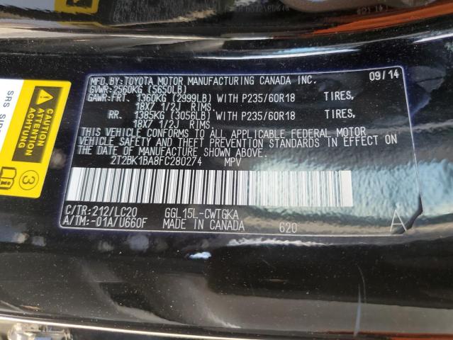 2T2BK1BA8FC280274 - 2015 LEXUS RX 350 BASE BLACK photo 14