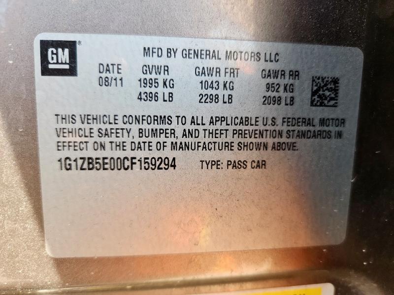 1G1ZB5E00CF159294 - 2012 CHEVROLET MALIBU LS 棕色 照片 12