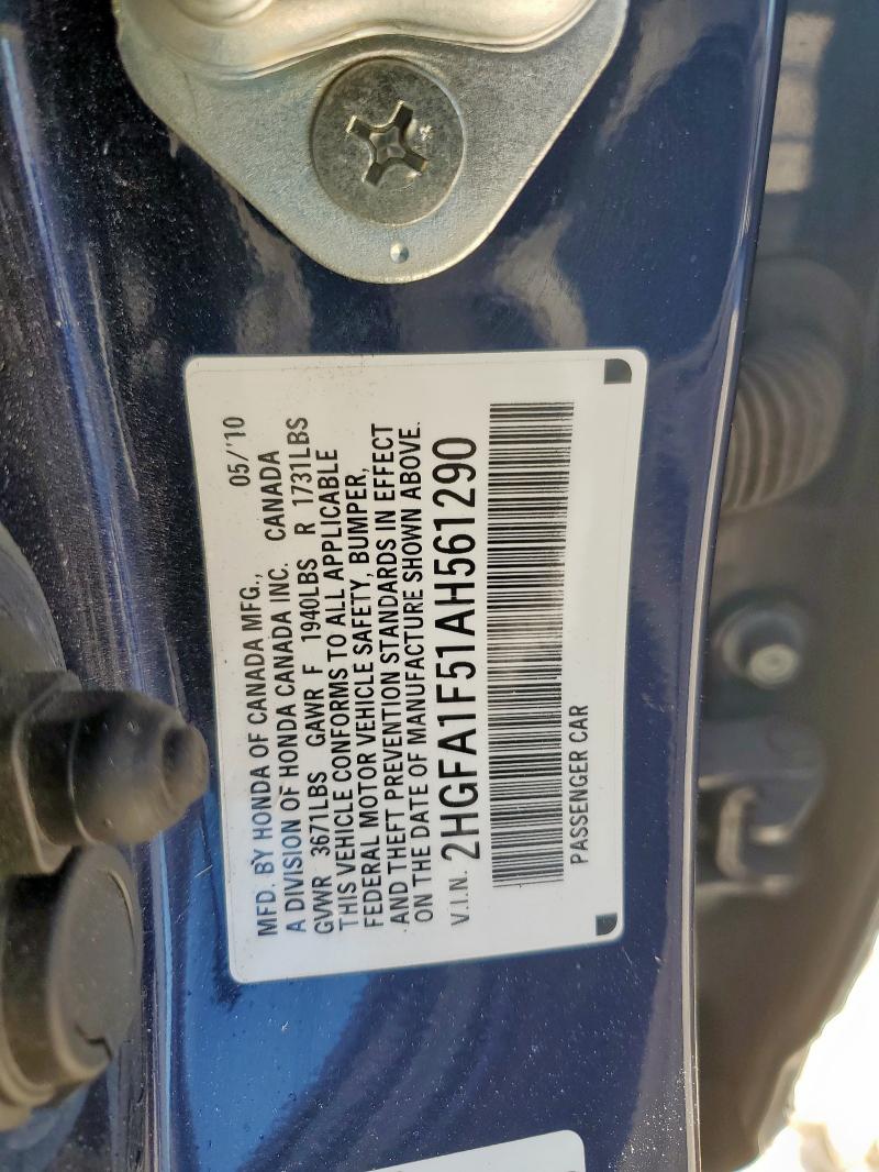 2HGFA1F51AH561290 - 2010 HONDA CIVIC LX BLUE photo 13