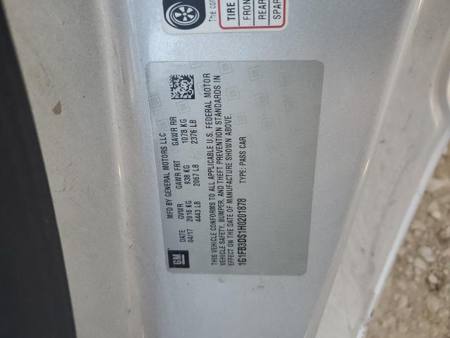 1G1FB3DS1H0201878 - 2017 CHEVROLET CAMARO LT 银色 照片 12