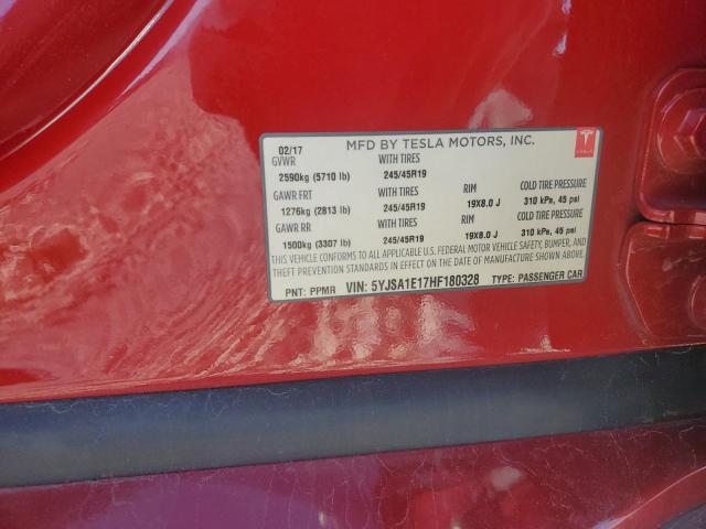 5YJSA1E17HF180328 - 2017 TESLA MODEL S RED photo 12