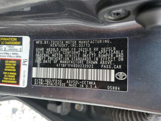 4T1BF1FK6DU232022 - 2013 TOYOTA CAMRY L SILVER photo 12