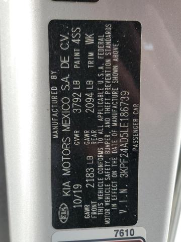 3KPF24AD5LE186739 - 2020 KIA FORTE FE SILVER photo 12