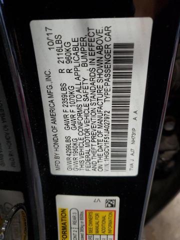 1HGCV1F51JA027972 - 2018 HONDA ACCORD EXL 黑色 照片 12