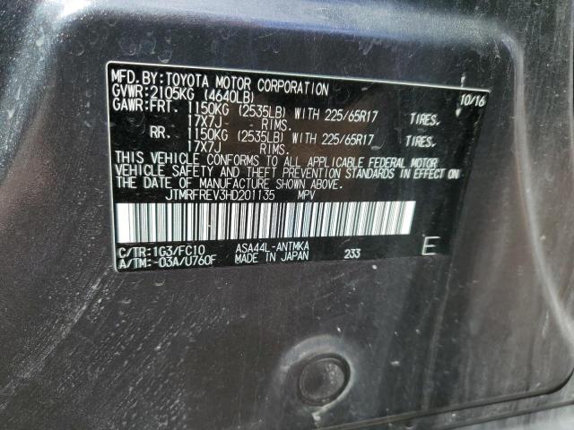 JTMRFREV3HD201135 - 2017 TOYOTA RAV4 XLE GRAY photo 13