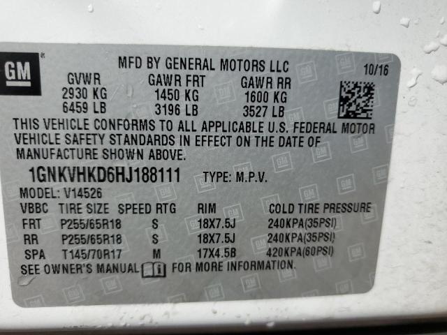 1GNKVHKD6HJ188111 - 2017 CHEVROLET TRAVERSE LT WHITE photo 13