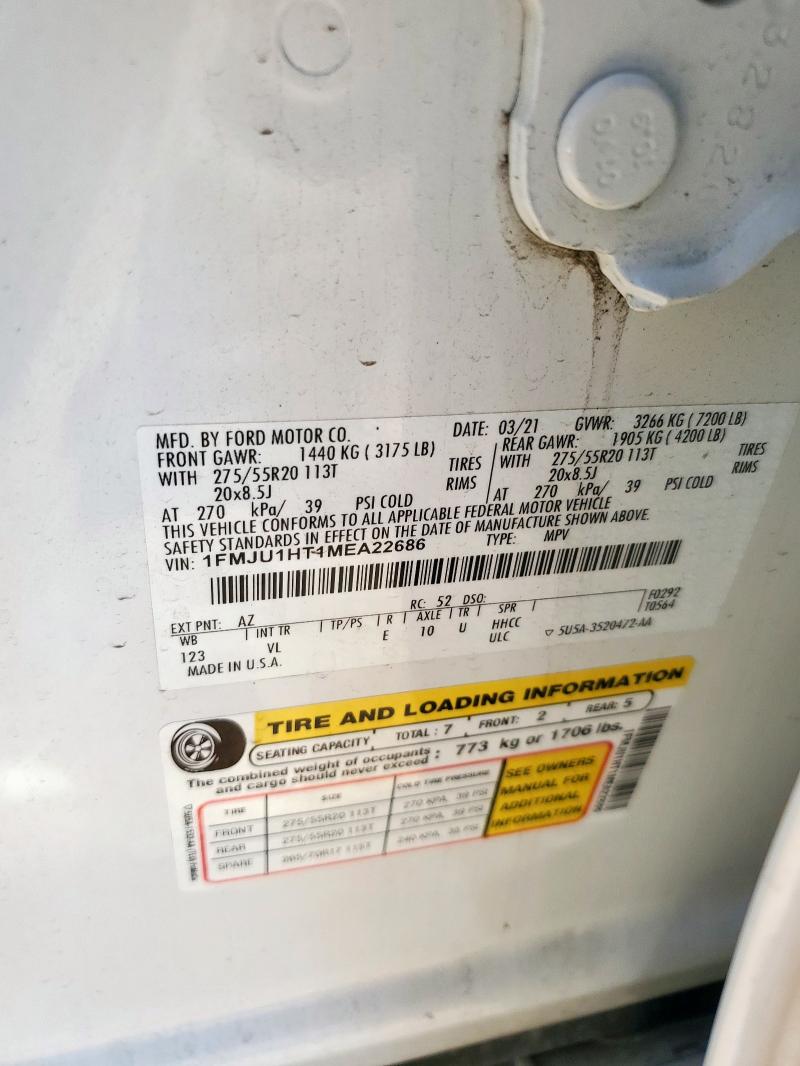 1FMJU1HT1MEA22686 - 2021 FORD EXPEDITION XLT WHITE photo 13