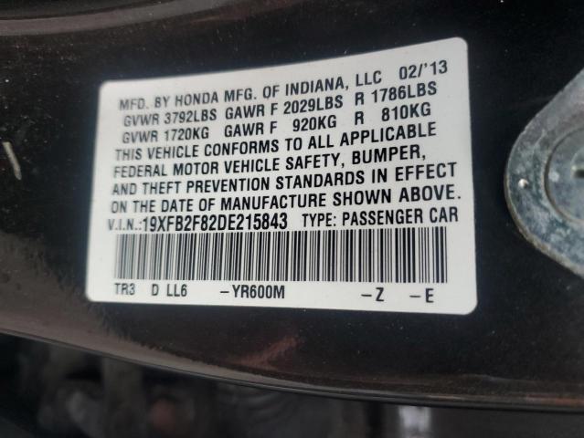 19XFB2F82DE215843 - 2013 HONDA CIVIC EX BLACK photo 12