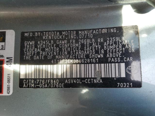 4T1BF3EK3BU628161 - 2011 TOYOTA CAMRY BASE 青绿色 照片 12